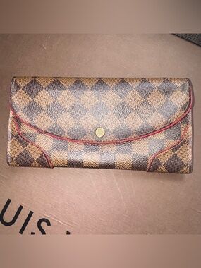 Louis Vuitton Emilie Wallet Damier Ebene Red Interior Long Wallet